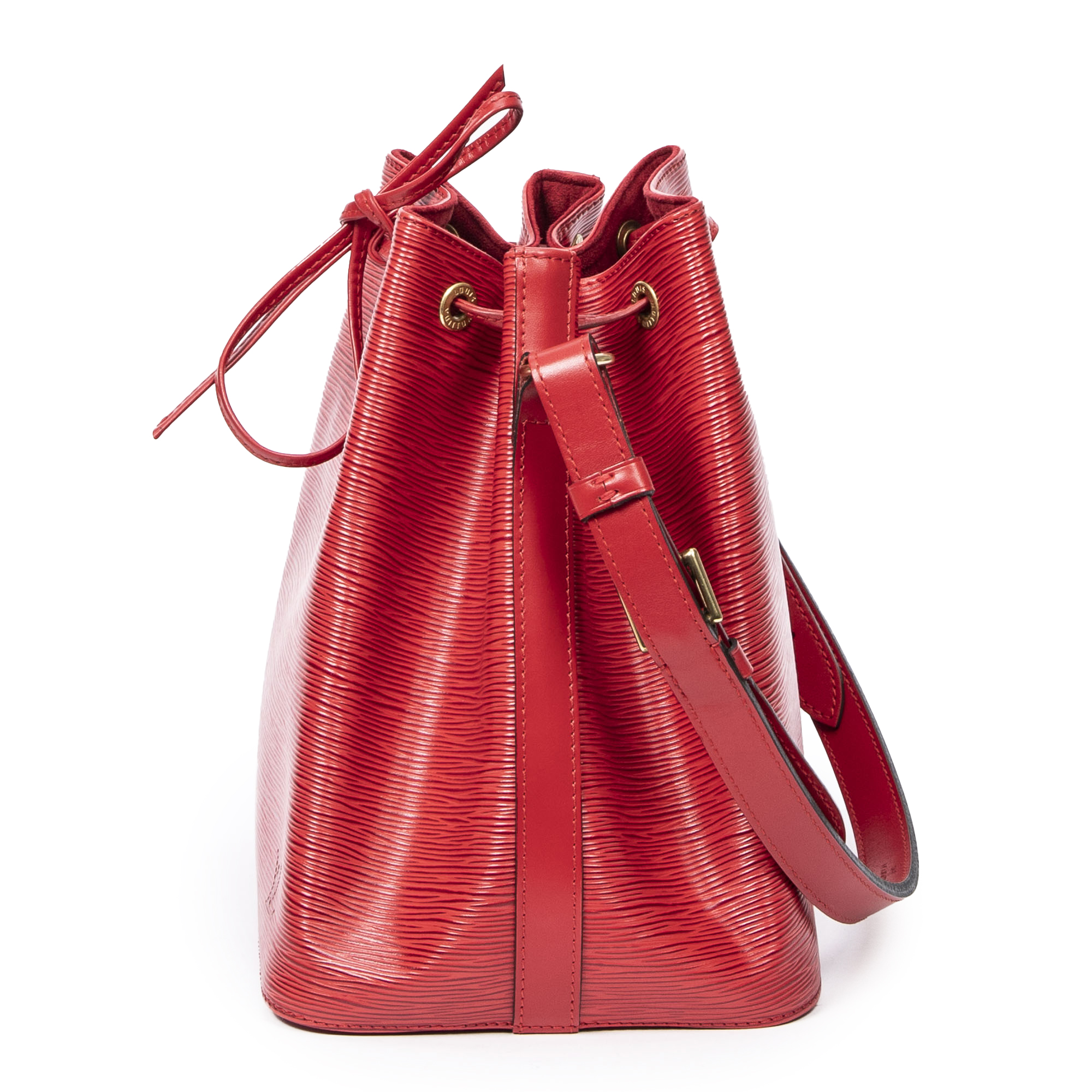 Louis Vuitton Noe PM Bucket Bag in Red EPI Leather, France 1994.