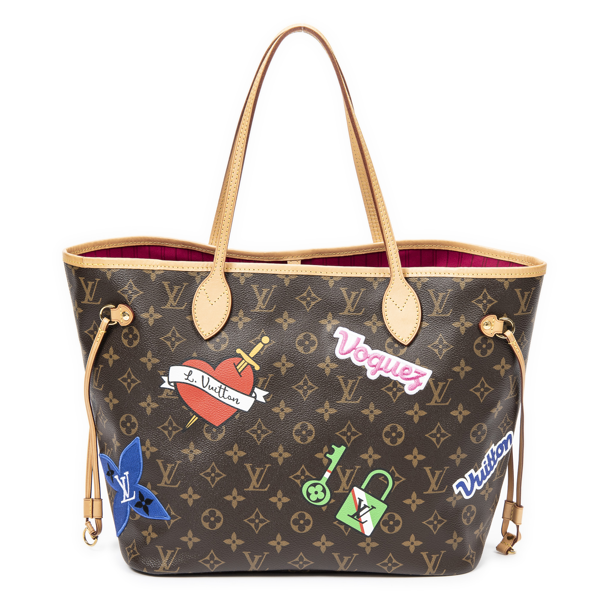 Louis Vuitton Neverfull Patches mm Monogram Canvas Tote Bag Brown