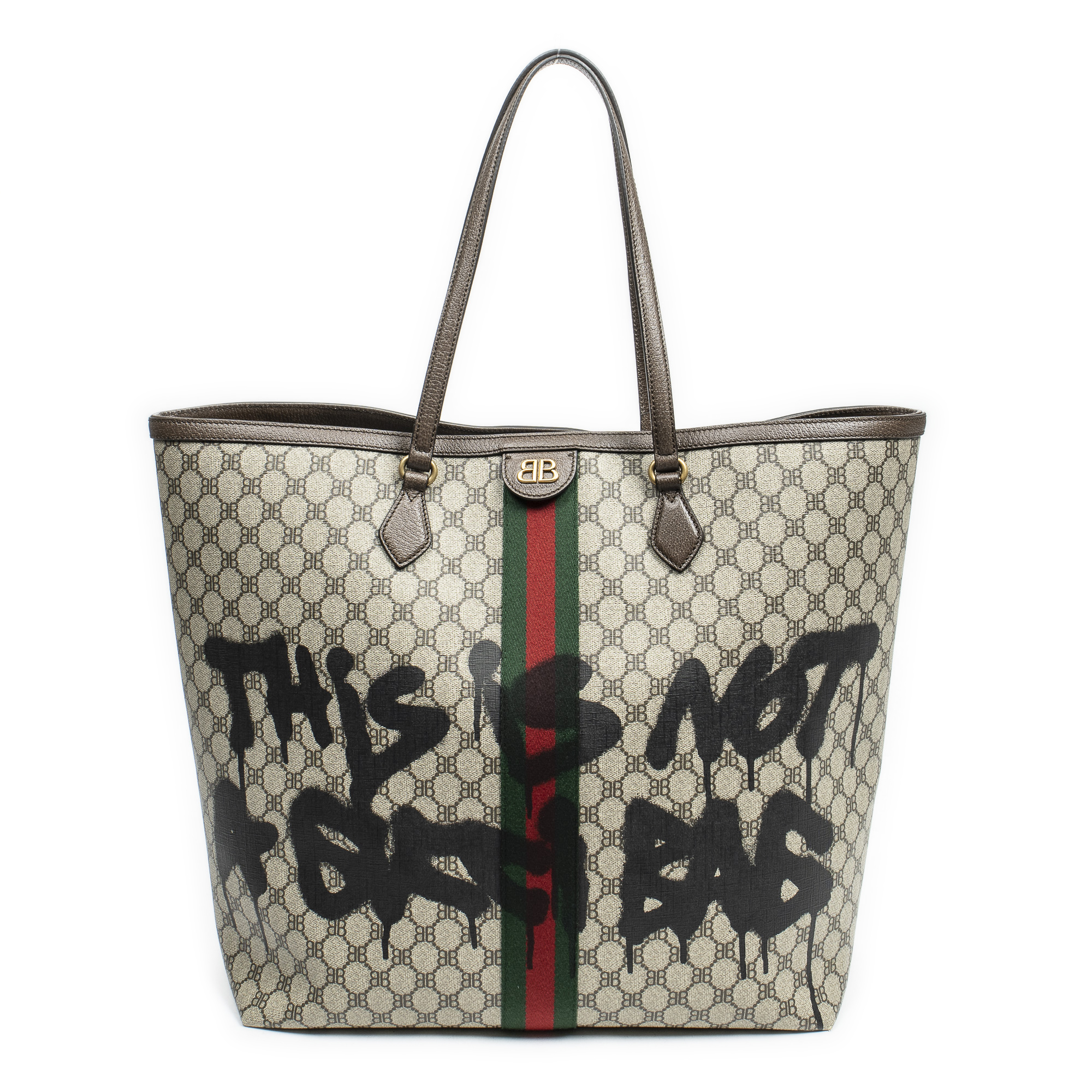 Balenciaga x Gucci Beige Coated Canvas Hacker Graffiti Tote Large