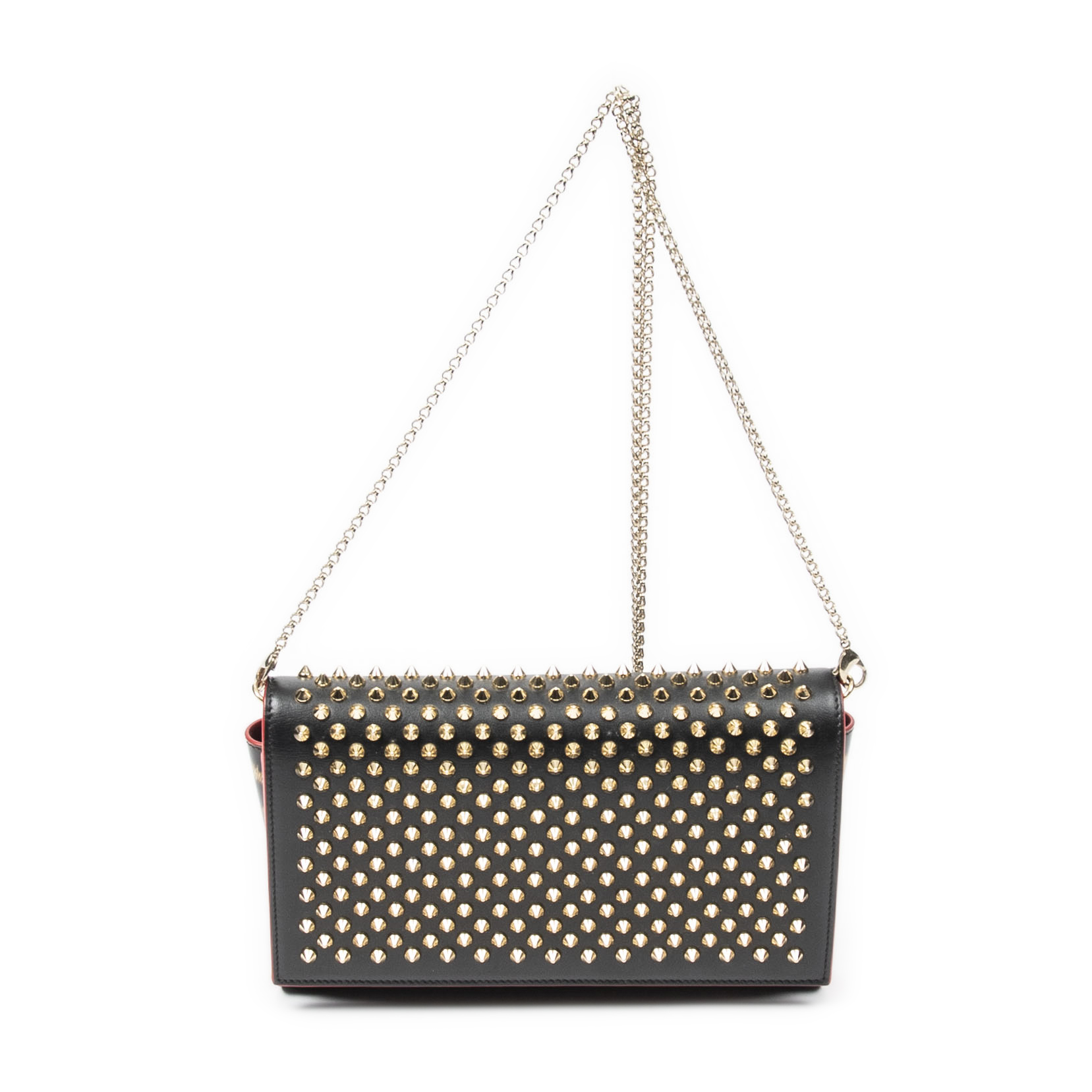 Louboutin Paloma Spiked Chain Wallet en Noir Rouge Cuir clout